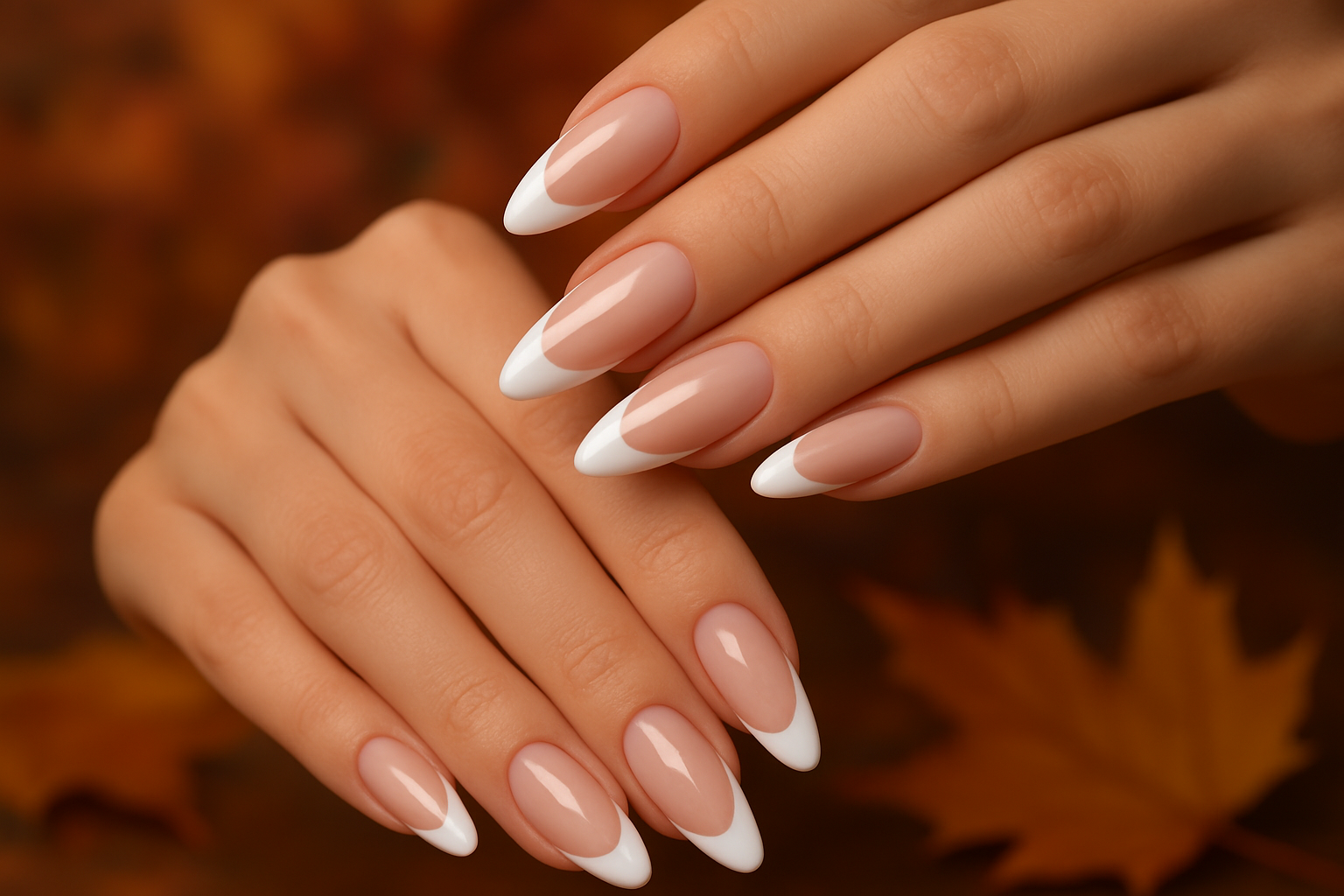 GHER White French Press on Nails Almond