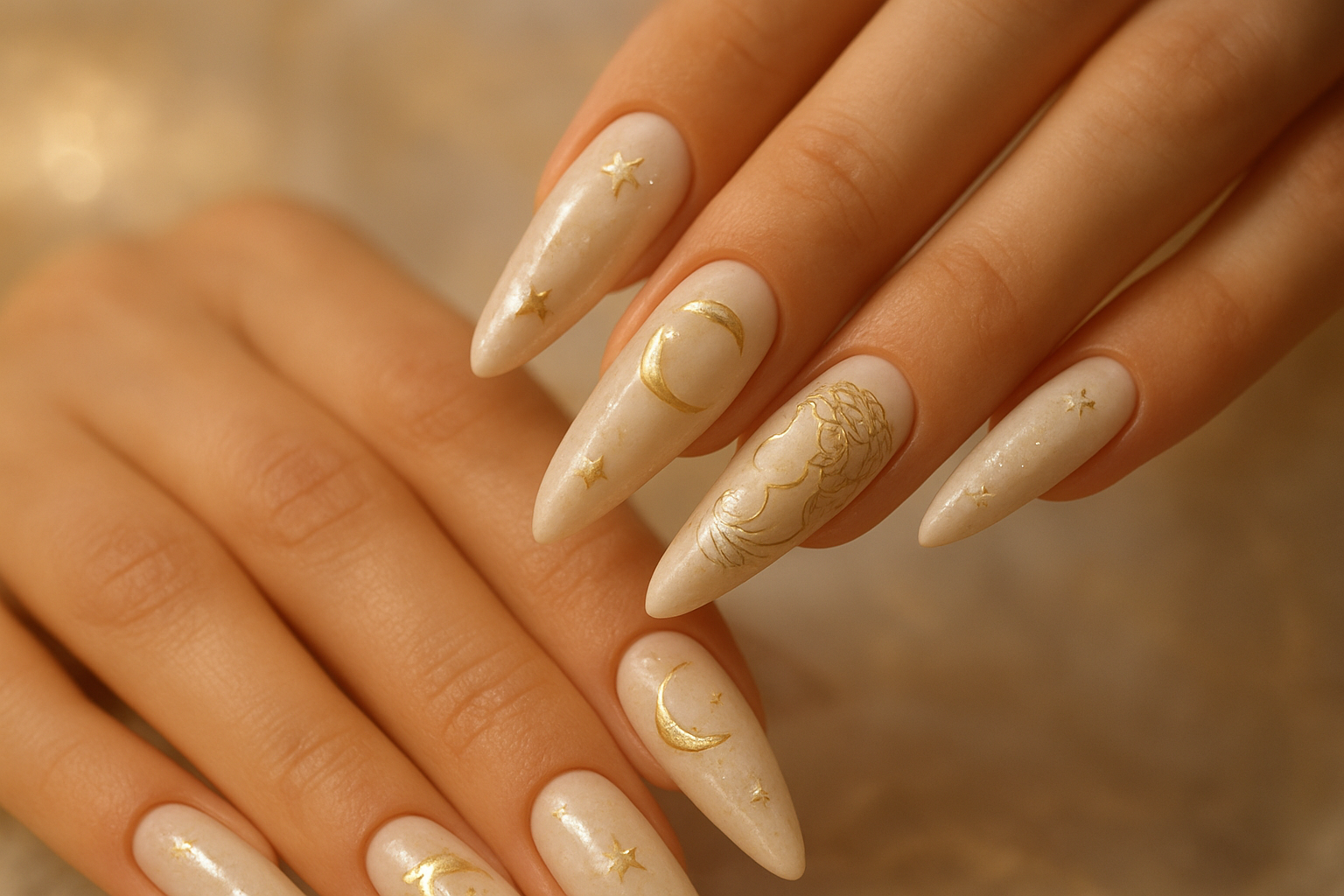 Greek Goddess Nails with Celestial Accents