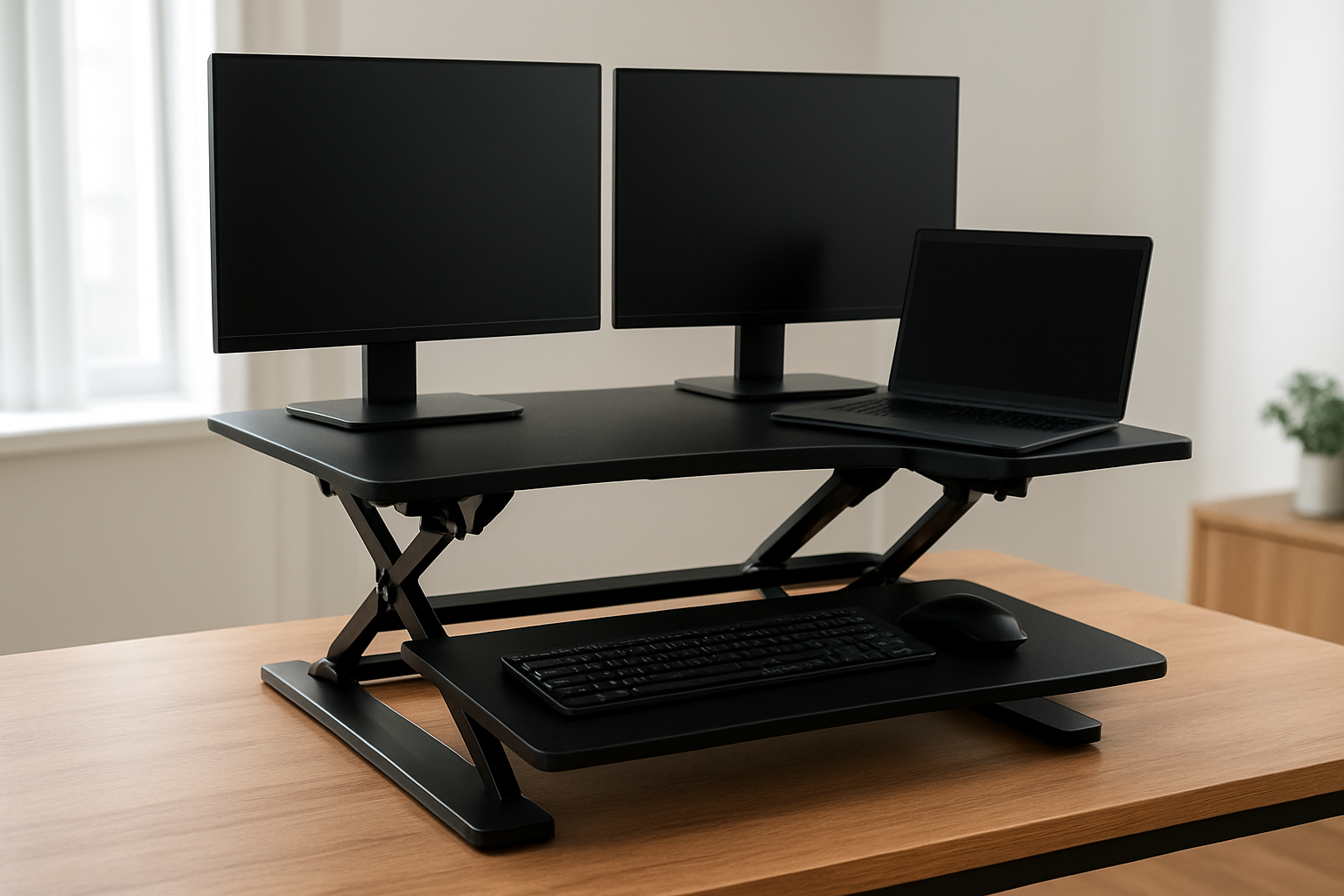 VIVO 32 inch Desk Converter, K Series, Height Adjustable Sit to Stand Riser, Dual Monitor and Laptop Workstation with Wide Keyboard Tray, Black
